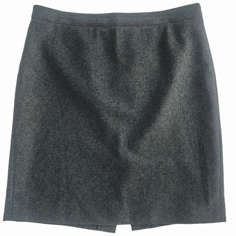 J. CREW The Pencil Gray Women Thick Flannel Wool Blend Pencil Skirt Sz 14